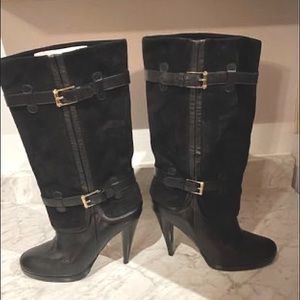 Cole Haan black leather & suede boots gold buckles 9.5 Nike air